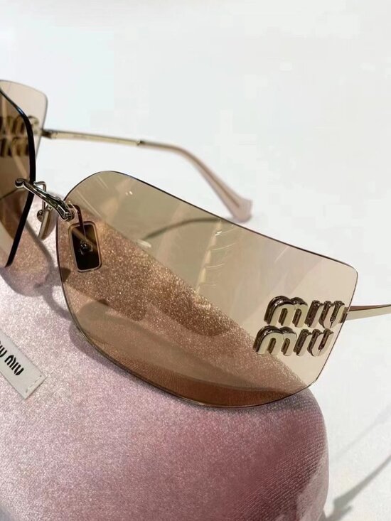 Miu Miu Brown Gradient Rimless Logo Sunglasses 80MM